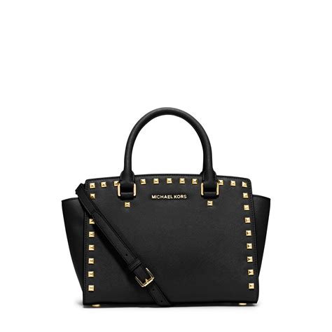 michael kors selma studded saffiano leather medium satchel bag